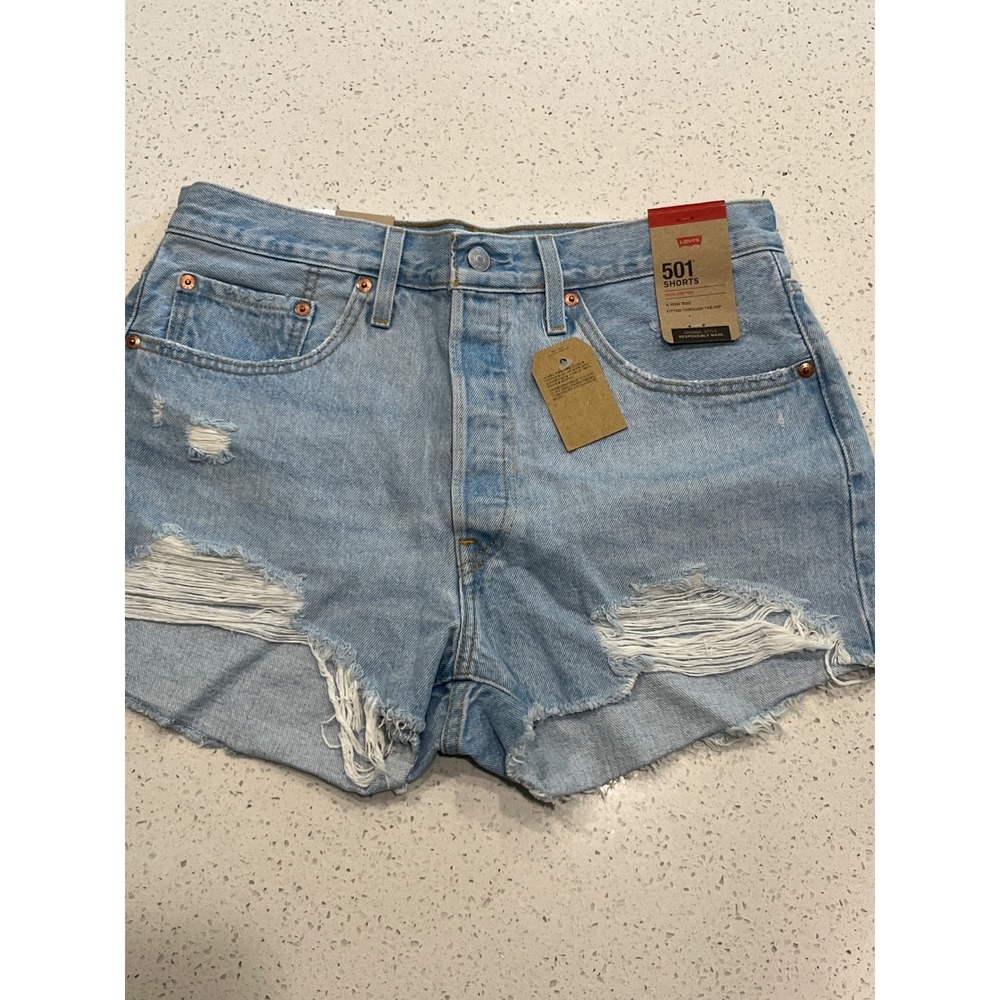 Levis 501 Original‎ High Rise Distressed Denim Shorts Light Wash Size 31 NWT